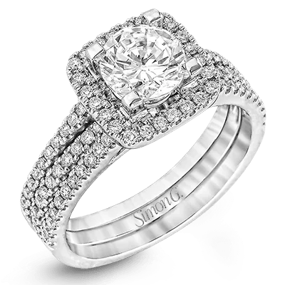 Round-cut Halo Engagement Ring & Matching Wedding Band in 18k Gold with Diamonds TR128 WHITE 18K SET