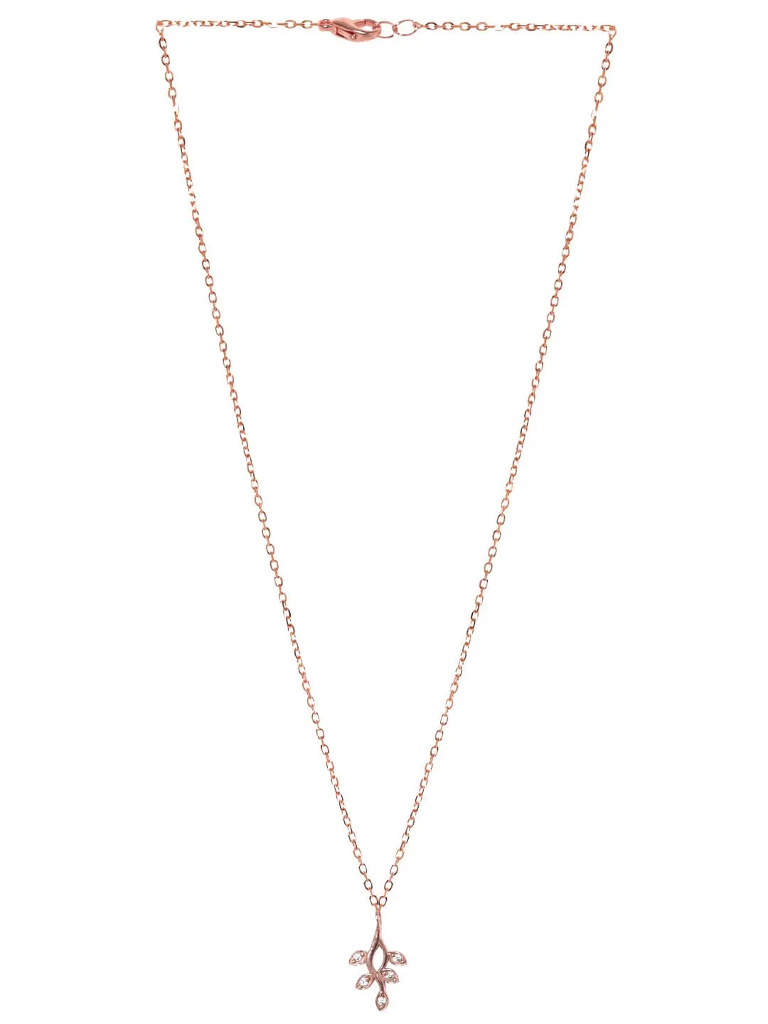 Rubans 925 Silver 18K Rose Gold Leaf Charm Zirconia Pendant Necklace.