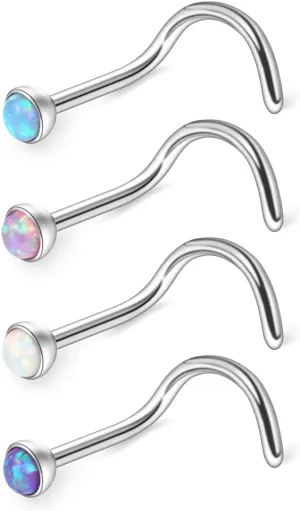 Ruifan 18G 1.5mm 2mm 2.5mm 3mm Jeweled Opal Nose Screw Studs Rings Pin Piercing Jewelry 4PCS