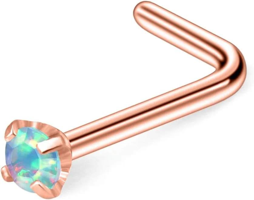 Ruifan 20G 316L Surgical Steel 2mm Opal Nose Rings Studs L-Shape Ring Body Piercing Jewelry 1-3PCS