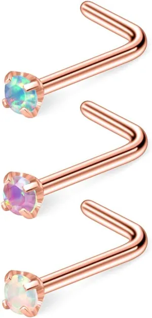 Ruifan 20G 316L Surgical Steel 2mm Opal Nose Rings Studs L-Shape Ring Body Piercing Jewelry 1-3PCS