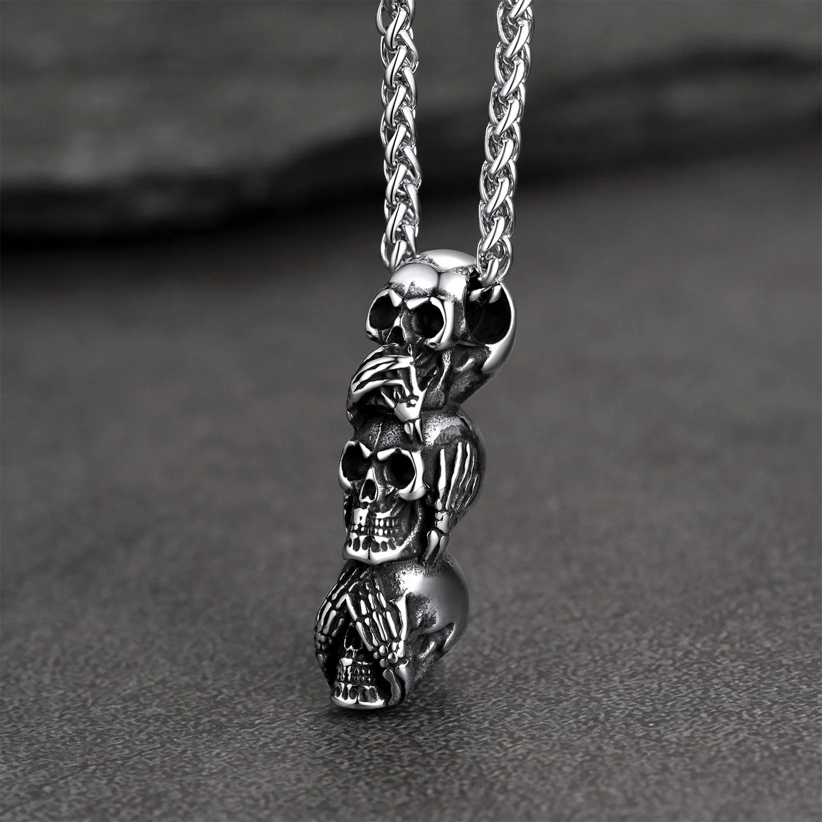 See No Evil, Hear No Evil, Speak No Evil Skull Necklace For Men