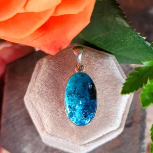Shattuckite & Chrysocolla Pendant .925 Silver for Goddess Energy, Peaceful Communication and Truth