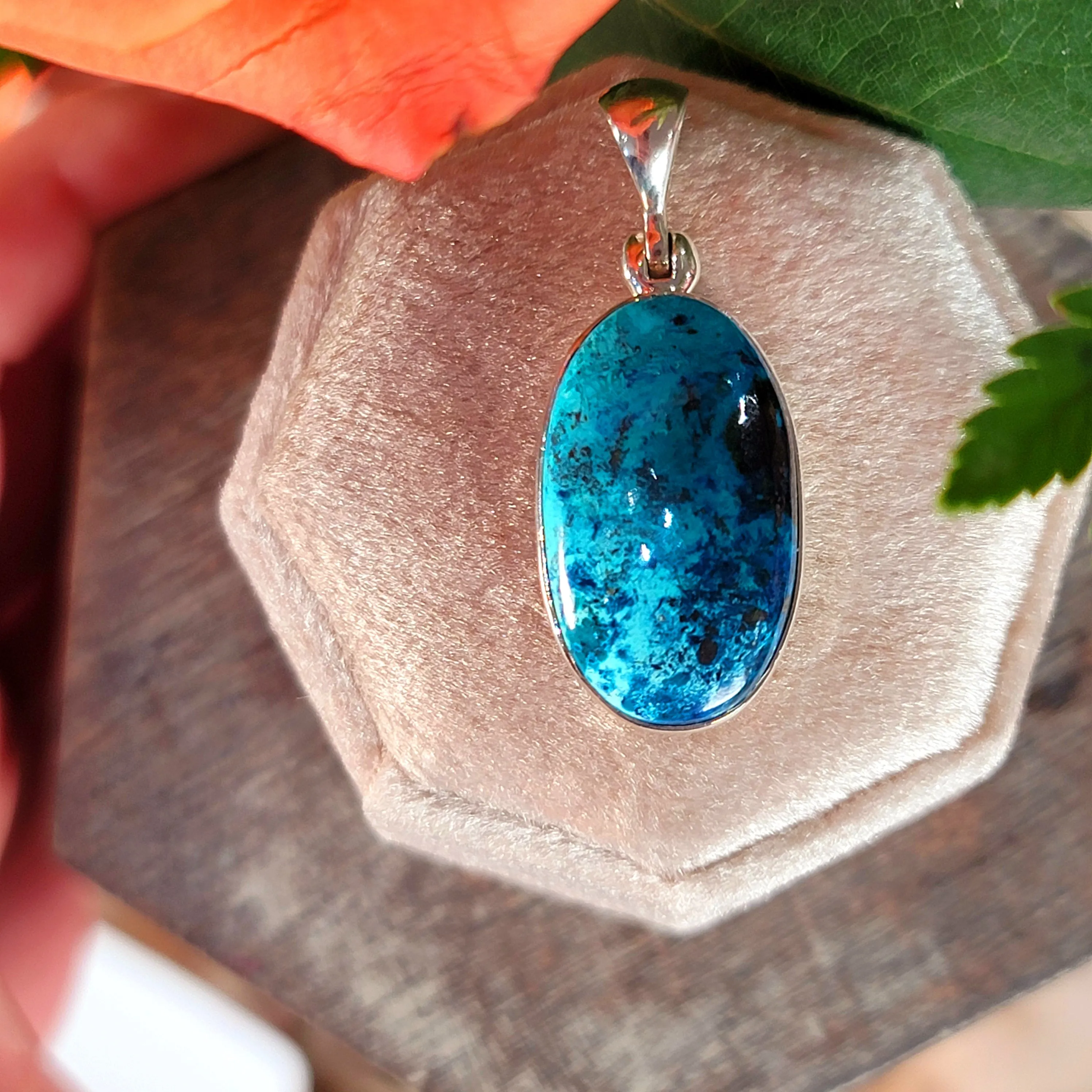 Shattuckite & Chrysocolla Pendant .925 Silver for Goddess Energy, Peaceful Communication and Truth