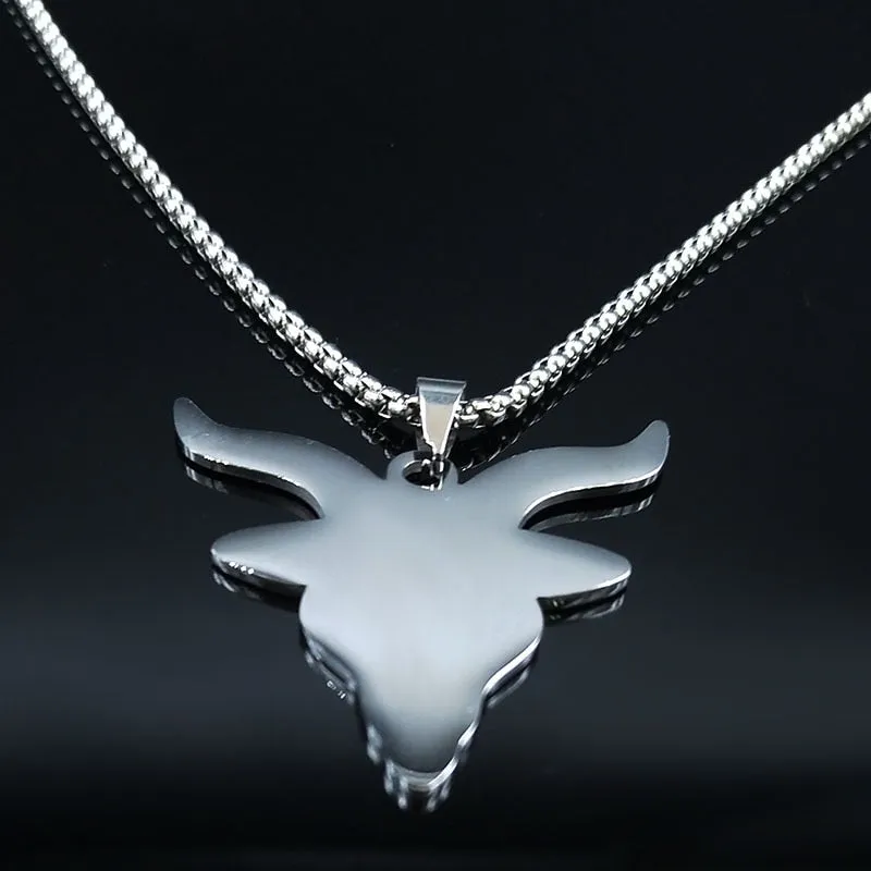 Silver Color Statement Necklace for Men Stainless Steel Satan Sheep Head Necklace Jewelry