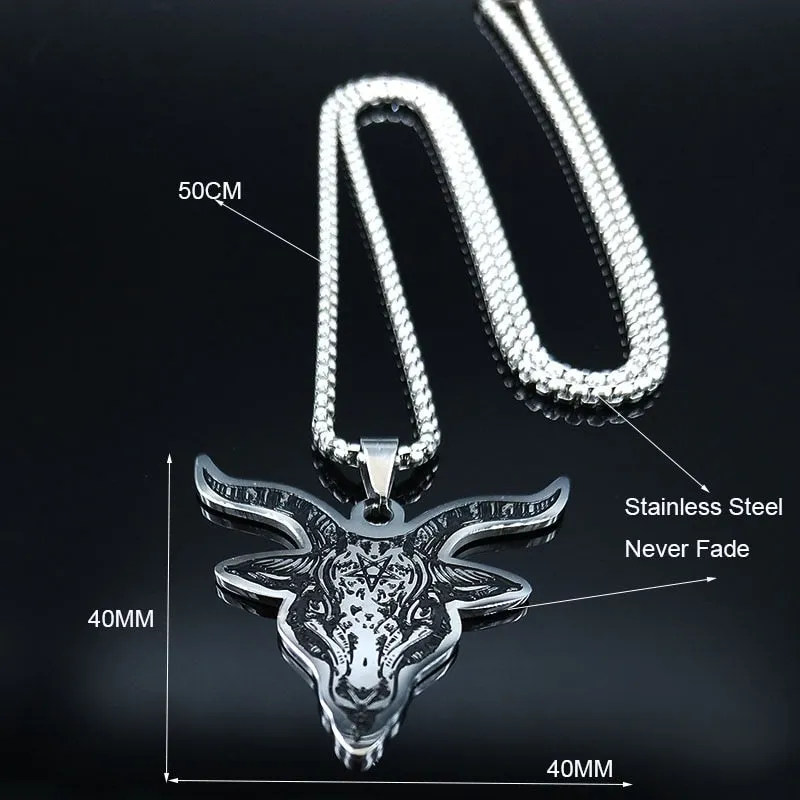Silver Color Statement Necklace for Men Stainless Steel Satan Sheep Head Necklace Jewelry