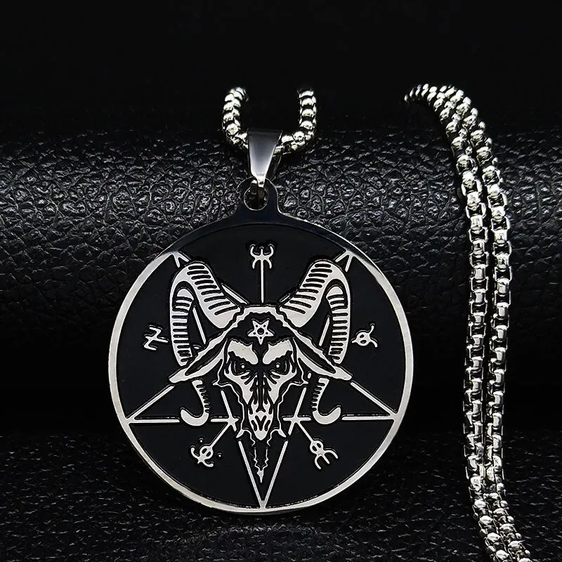 Silver Color Statement Necklace for Men Stainless Steel Satan Sheep Head Necklace Jewelry