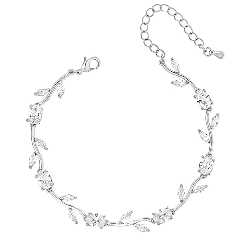 Silver Vine Wedding Bracelet Cubic Zirconia 7845