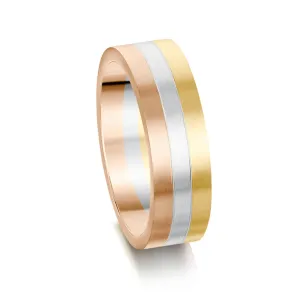 Sintered 6mm Wedding Ring in 9ct Rose, White & Yellow Gold