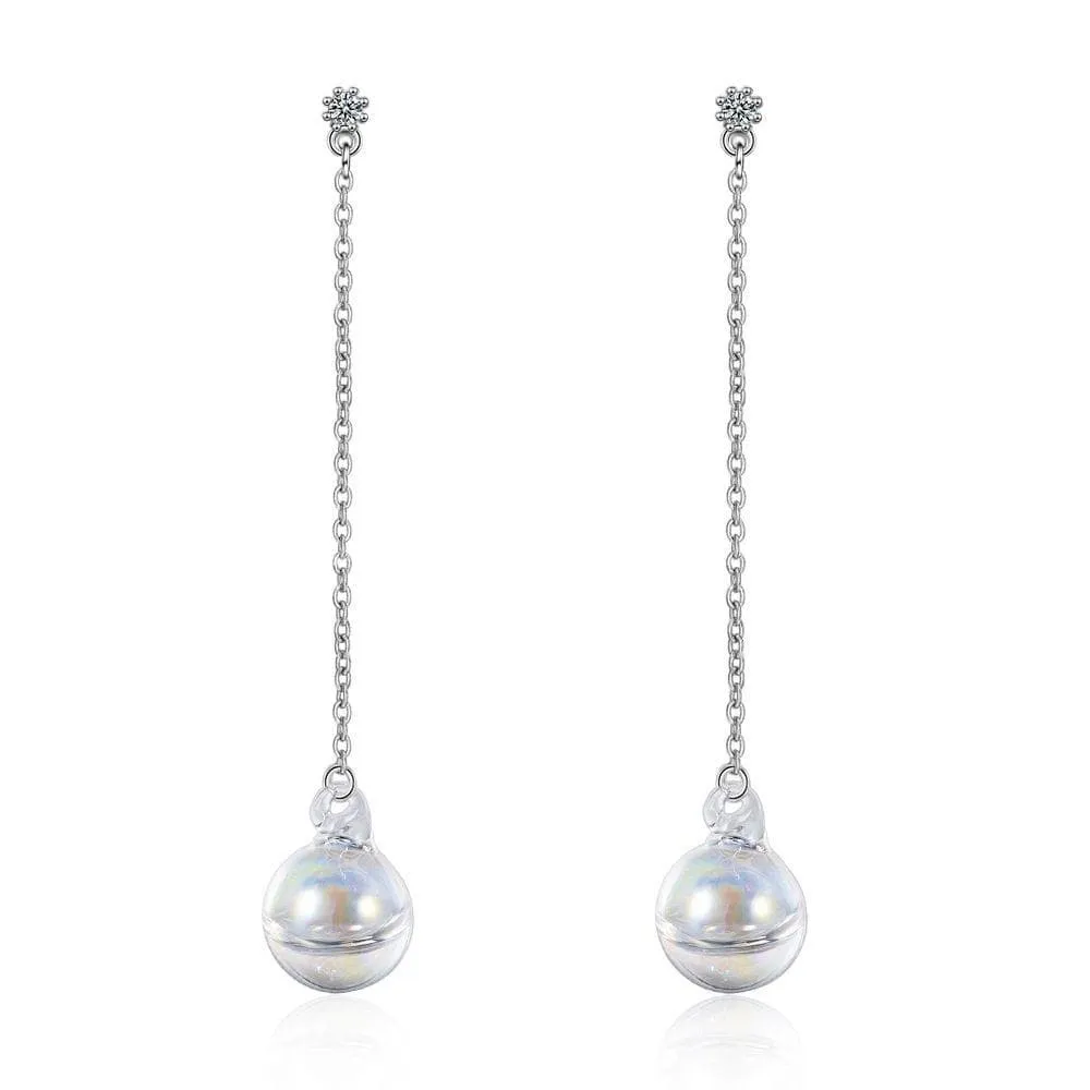 Sphere Rainbow Glass White Gold Layered Dangle Earrings