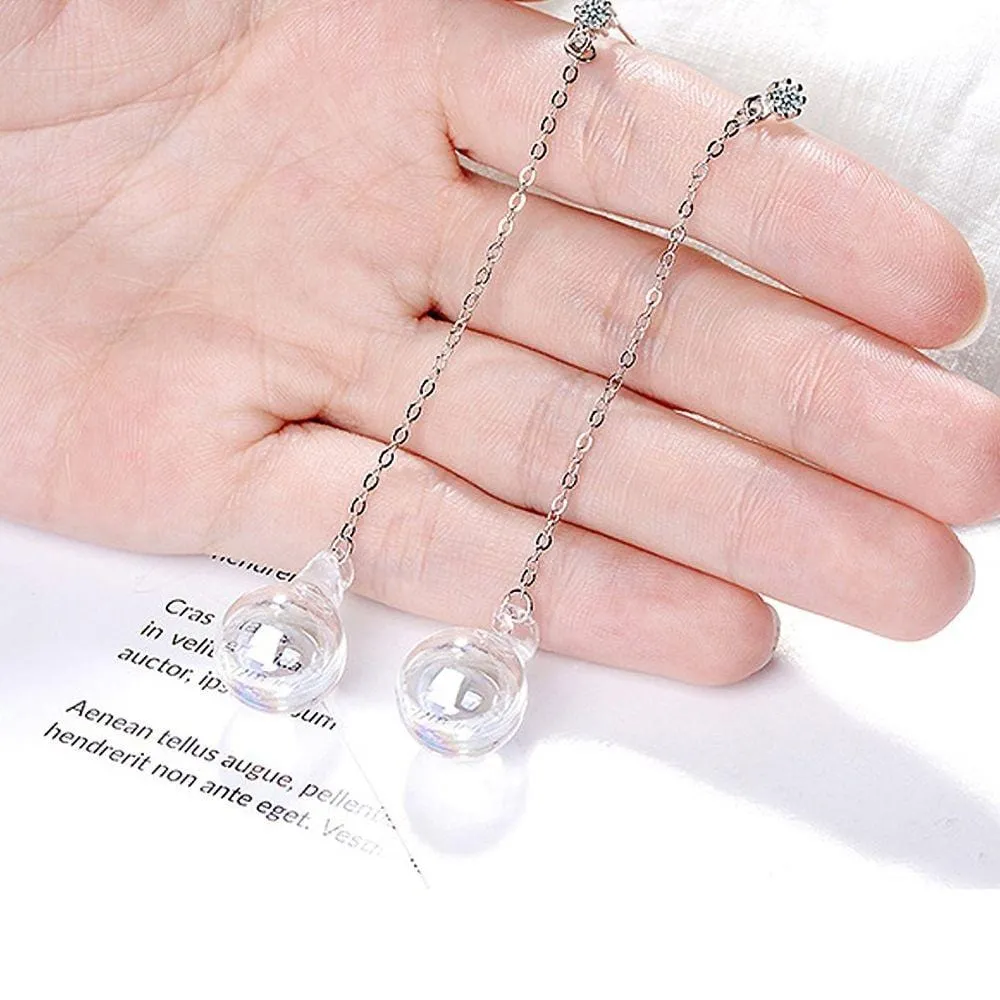 Sphere Rainbow Glass White Gold Layered Dangle Earrings