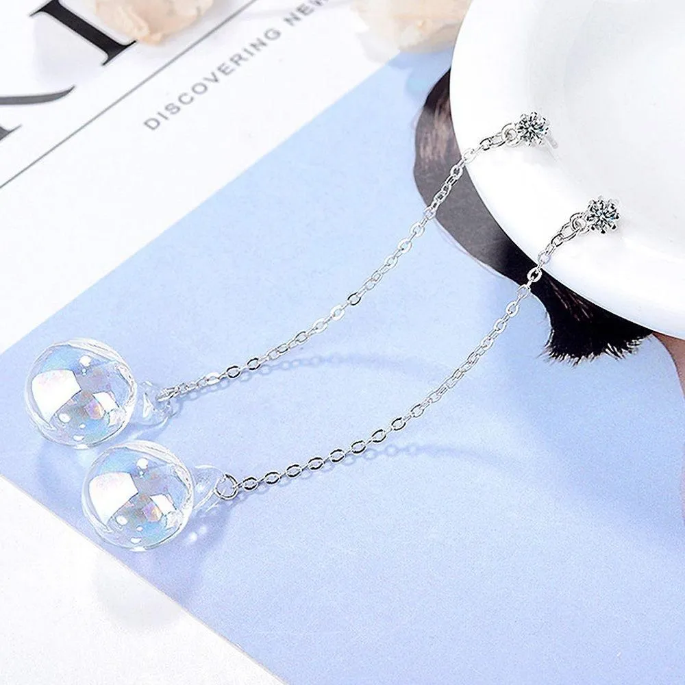 Sphere Rainbow Glass White Gold Layered Dangle Earrings