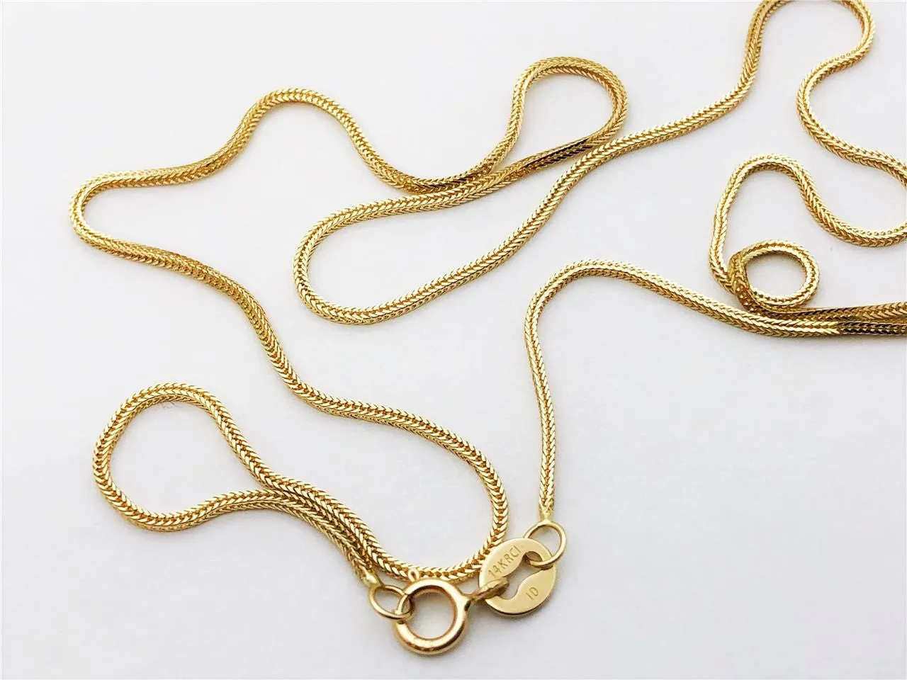 Square Wheat Foxtail Chain, 14K Yellow Gold 16"-20" - 0.8mm Layering Chain, Minimalist Chain, Everyday Necklace, Genuine 14K Gold For Women