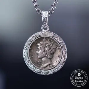Sterling Silver [12mm] Mercury Dime Hawaiian Jewelry Pendant - Chain Included