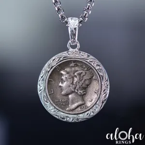 Sterling Silver [12mm] Mercury Dime Hawaiian Jewelry Pendant - Chain Included