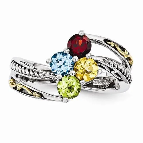 Sterling Silver & 14k Four-Stone Mother's Ring