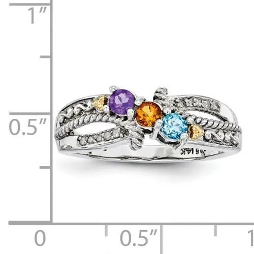 Sterling Silver & 14k Three-Stone And Diamond Mother's Ring