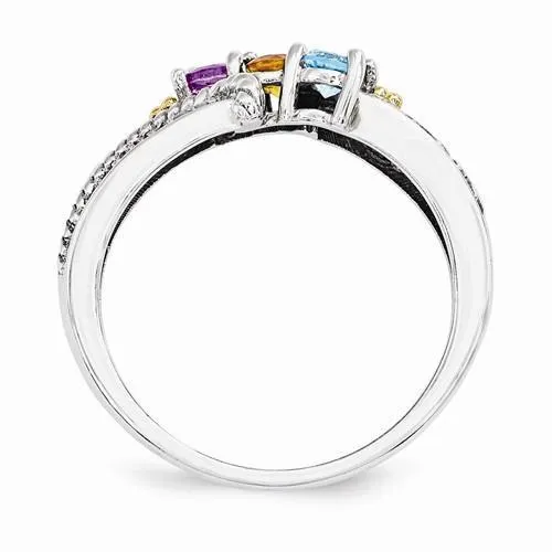 Sterling Silver & 14k Three-Stone And Diamond Mother's Ring