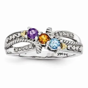 Sterling Silver & 14k Three-Stone And Diamond Mother's Ring