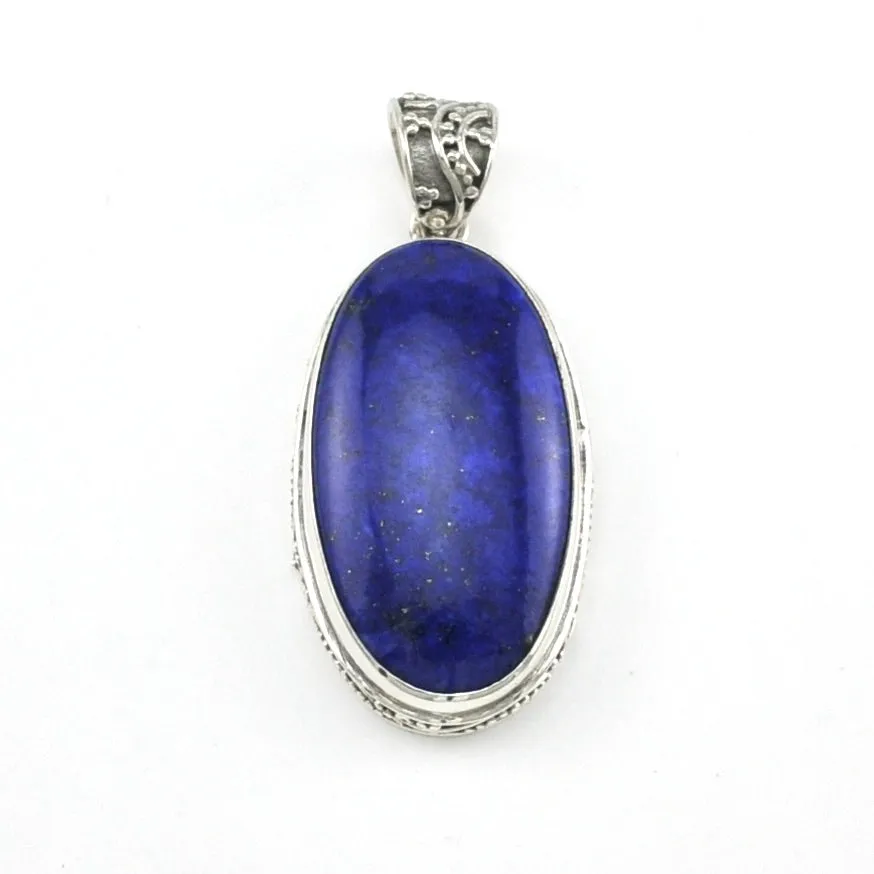 Sterling Silver Lapis 16x28mm Oval Bali Pendant