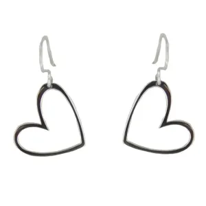 Sterling Silver Large Open Heart Dangle Earrings.