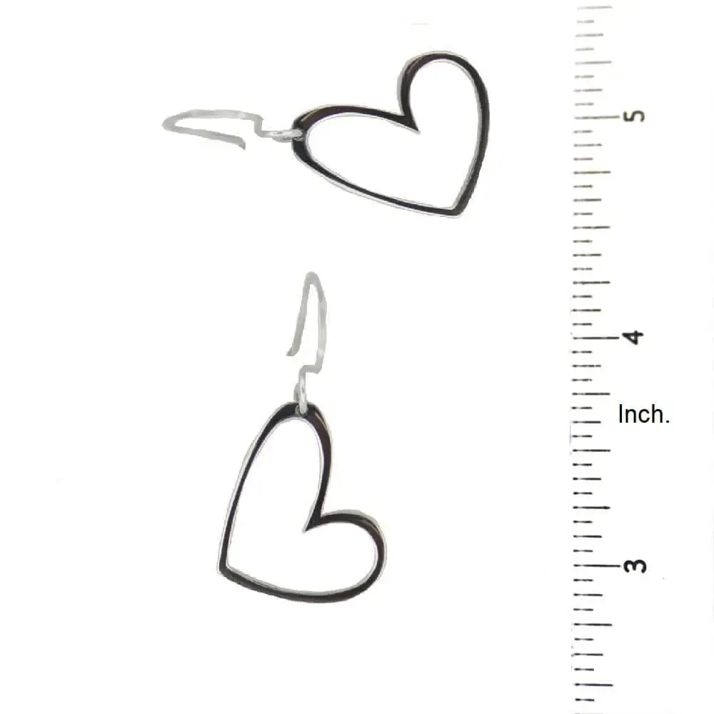 Sterling Silver Large Open Heart Dangle Earrings.