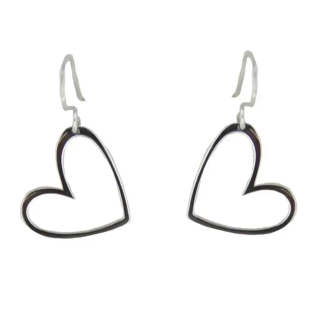 Sterling Silver Large Open Heart Dangle Earrings.