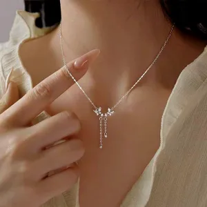 Sterling Silver Luxury Diamond Butterfly Tassel Necklaces