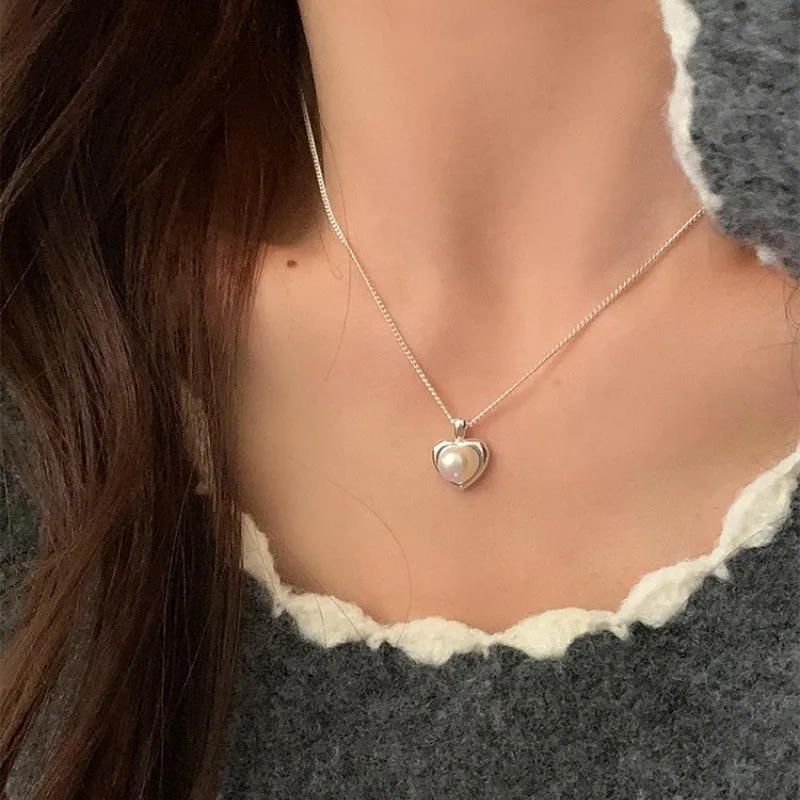 Sterling Silver Luxury Heart-Design Pearl Necklaces