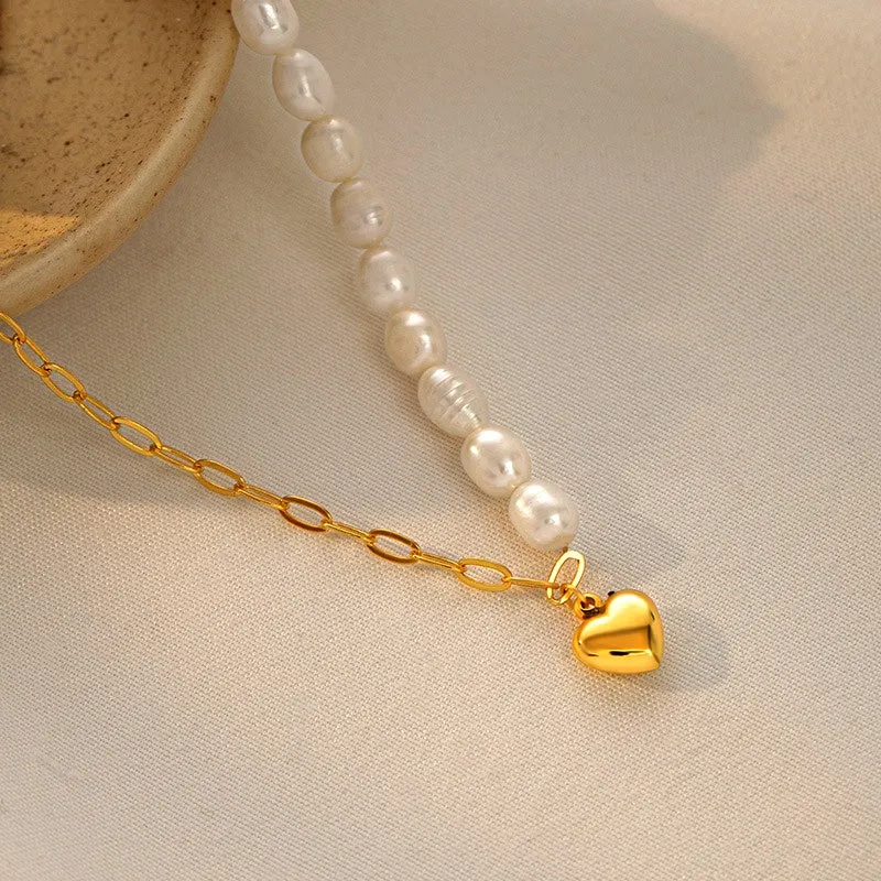 Sterling Silver Luxury Natural Freshwater Pearl Heart Necklace