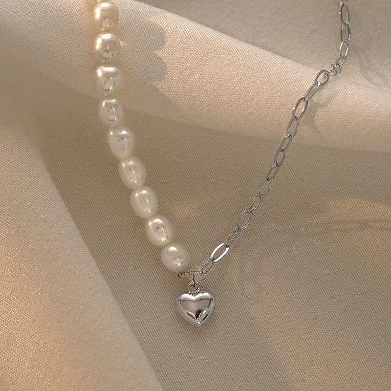 Sterling Silver Luxury Natural Freshwater Pearl Heart Necklace