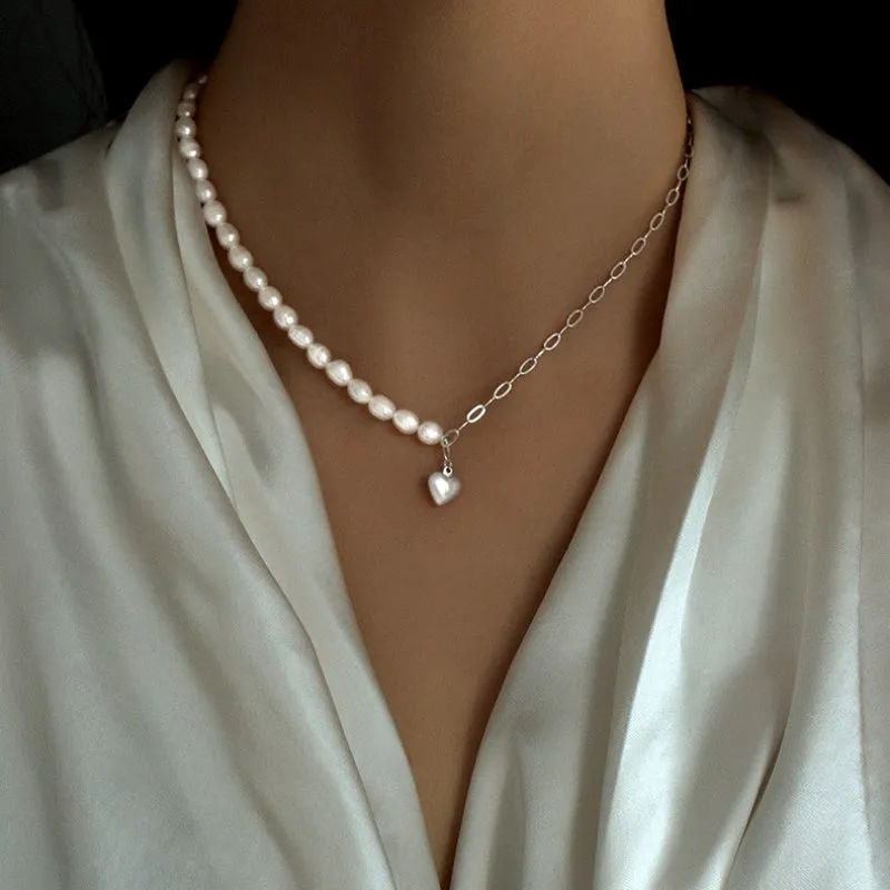 Sterling Silver Luxury Natural Freshwater Pearl Heart Necklace