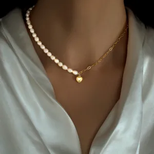 Sterling Silver Luxury Natural Freshwater Pearl Heart Necklace