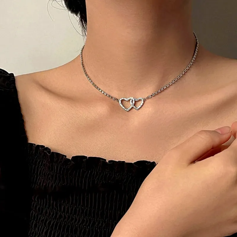 Sterling Silver Luxury Zircon Heart-Design Necklaces
