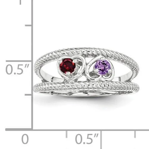 Sterling Silver Synthetic Family Jewelry Ring  - 2 Stones
