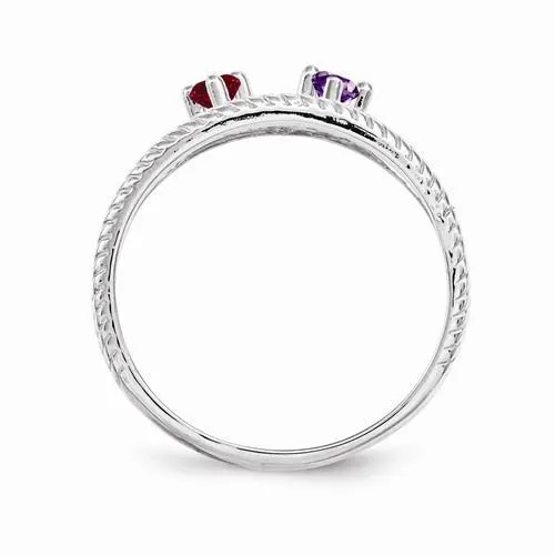 Sterling Silver Synthetic Family Jewelry Ring  - 2 Stones