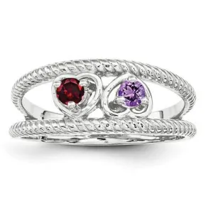 Sterling Silver Synthetic Family Jewelry Ring  - 2 Stones
