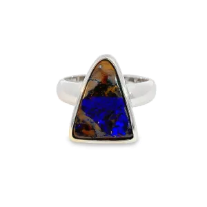 Sterling Silver Triangle Australian Boulder Opal ring for women
