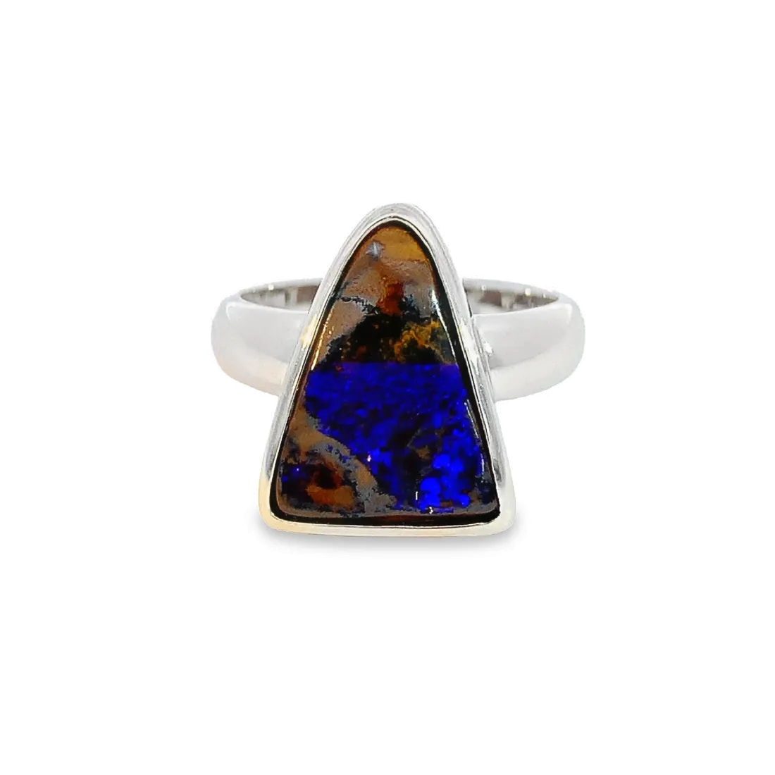 Sterling Silver Triangle Australian Boulder Opal ring for women