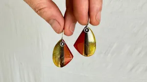 Stone Mosaic Earrings. Yellow Opal, Red Jasper, Tiger's Eye. 2064