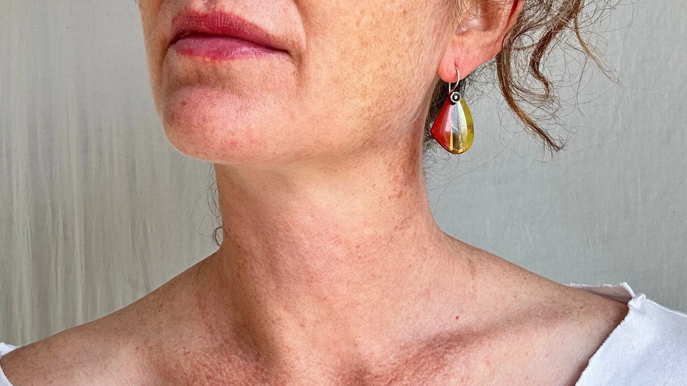 Stone Mosaic Earrings. Yellow Opal, Red Jasper, Tiger's Eye. 2064