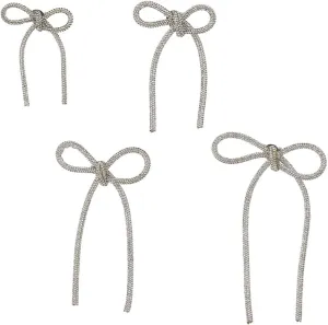 SUPERFINDINGS 4 Styles Bow Rhinestone Brooch 4.1/4.5/6.3/7.6inch Rhinestone Bow Glass Rope Bow Brooch Vintage Iron Bowknot Brooch Pin for Daily Wear Parties Weddings DIY Dress Banquet