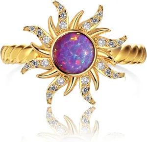 Tangled Rapunzel Spinning Sun Purple Opal Flower Princesses Movie Rings for Women Sundrop Accessories Charm Twist Open Plated Gold Princess Ring Gifts Jewelry