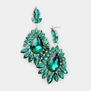 Teardrop Gem Cluster Evening Earrings