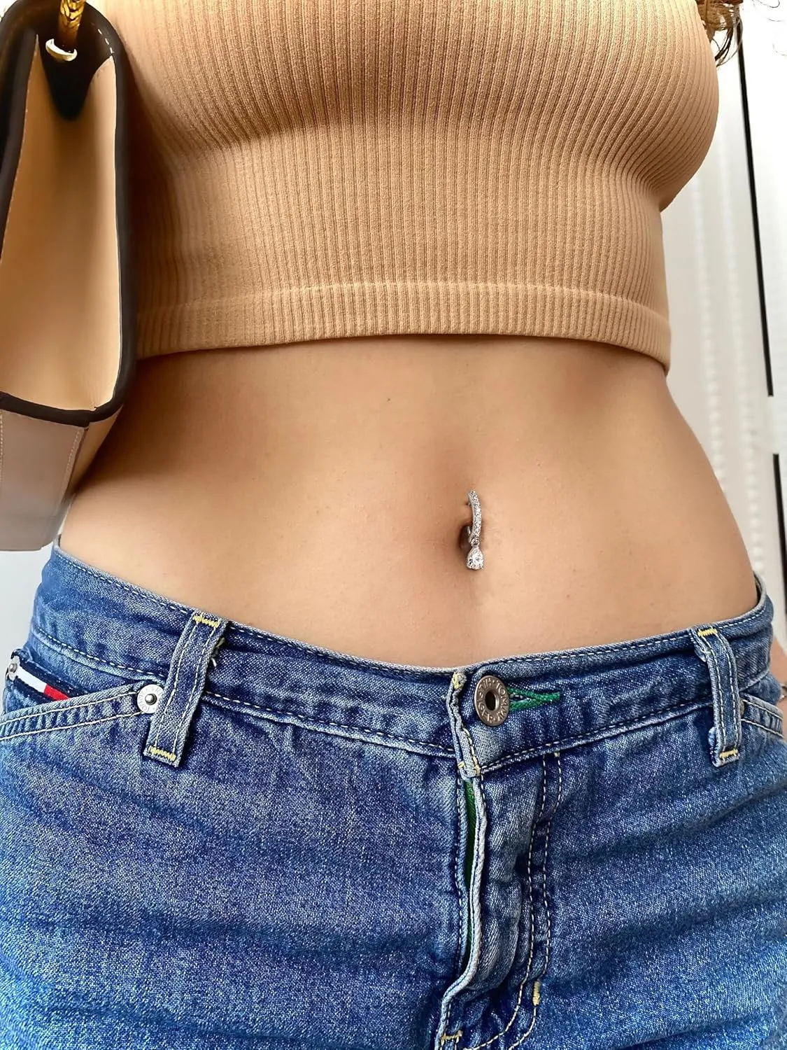 UBGICIG 14G Belly Button Ring for Women - Silver/Gold 316L Surgical Steel Belly Button Rings CZ 10mm Clicker Opal Heart Dangling Belly Rings Dainty Body Piercing Jewelry