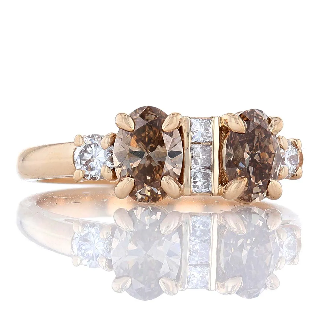Unique Two Stone Champagne Diamond Engagement Ring