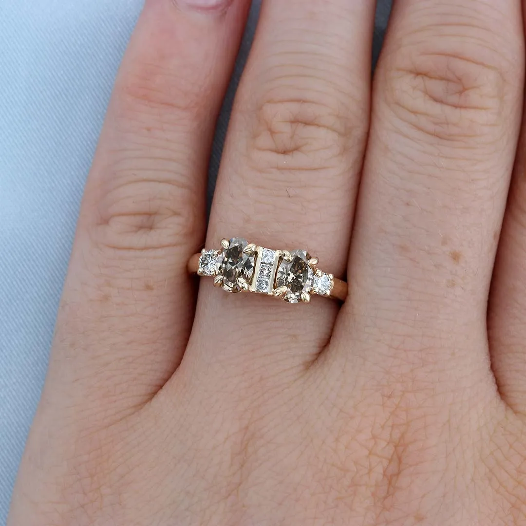 Unique Two Stone Champagne Diamond Engagement Ring