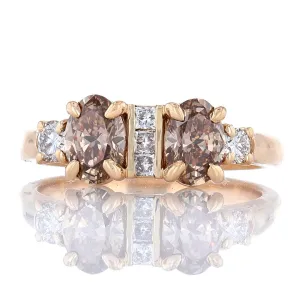 Unique Two Stone Champagne Diamond Engagement Ring