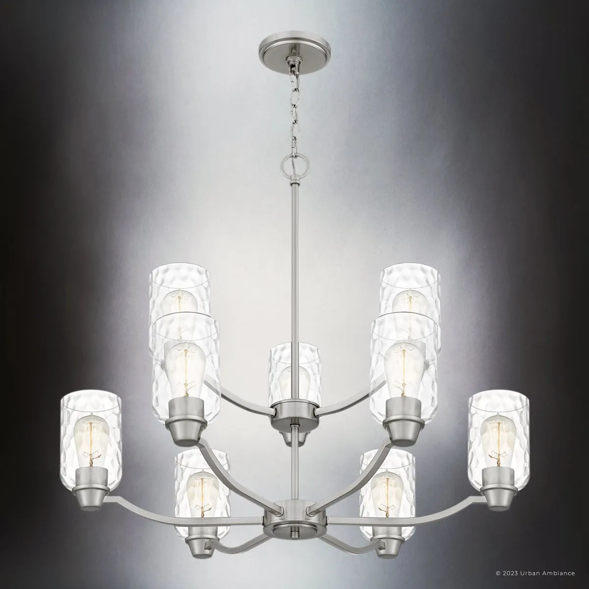 UQL4425 Contemporary Indoor Chandelier, 27.25''H x 29.25''W x 29.25''D, Brushed Nickel Finish, Ravensburg Collection