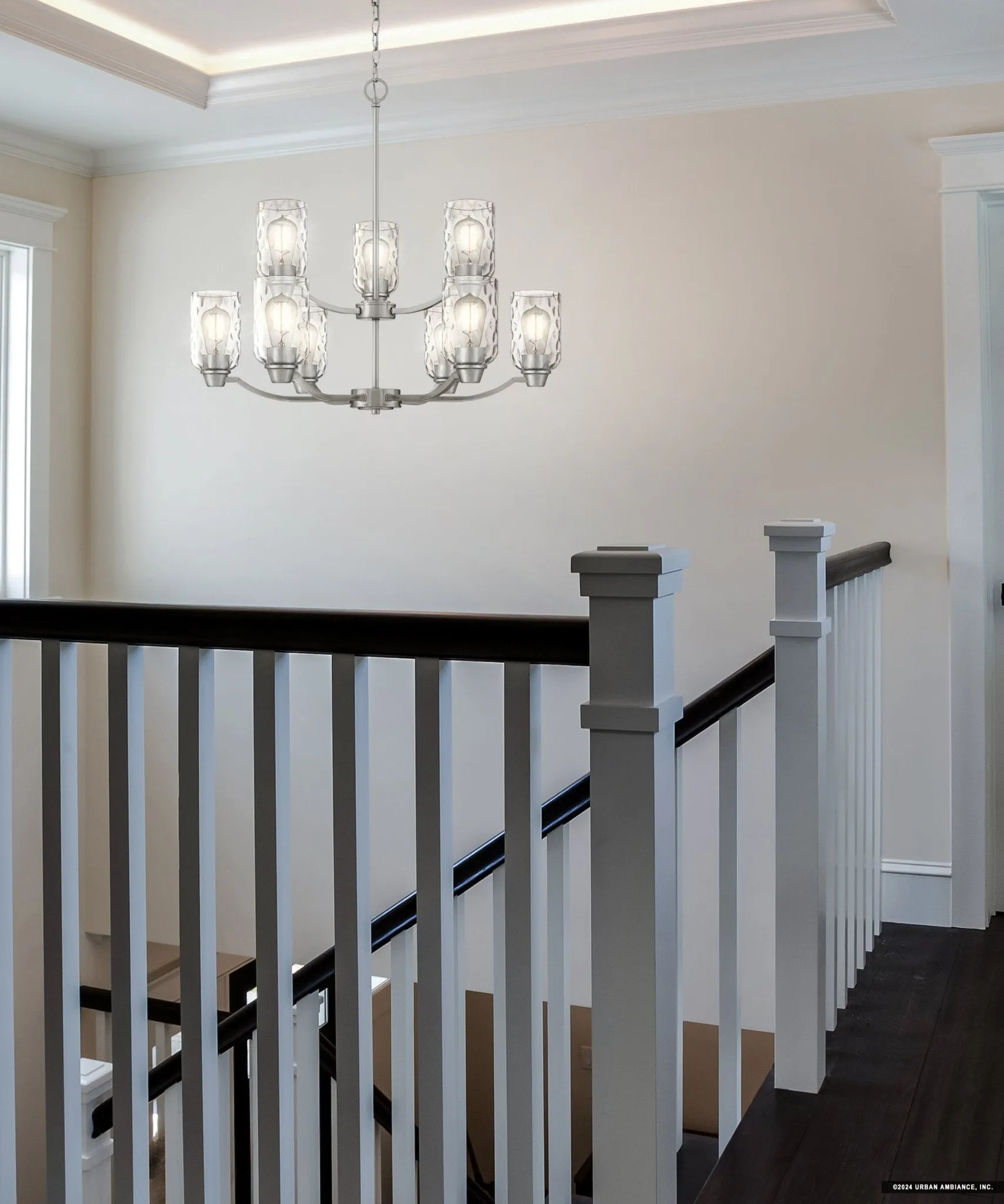 UQL4425 Contemporary Indoor Chandelier, 27.25''H x 29.25''W x 29.25''D, Brushed Nickel Finish, Ravensburg Collection